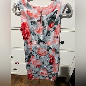 Enfocus Studio Red and Gray Floral Midi Dress